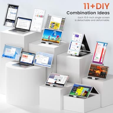 15.6" Laptop Screen Extender, 1080P FHD Laptop Monitor Extender with 120% sRGB, 235°Rotation Detachable Dual Monitor, Plug & Play, Triple Screen Compatible with Windows, Mac, Chrome - Image 3