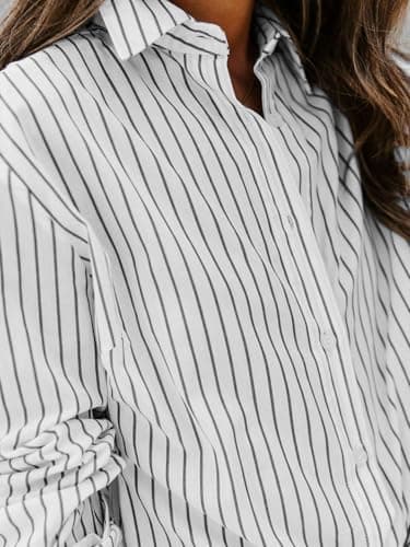 siliteelon Womens Button Down Shirts Cotton Striped Dress Shirt Long Sleeve Collared Office Work Blouses Tops - Black and White S - Image 5