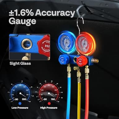 VIVOHOME 110V 1/3 HP 4CFM Single Stage Rotary Vane Air Vacuum Pump and R134a AC Manifold Gauge Set Kit with Leak Detector Carry Bag for HVAC Air Conditioning Refrigeration Recharging ETL Listed - Image 6