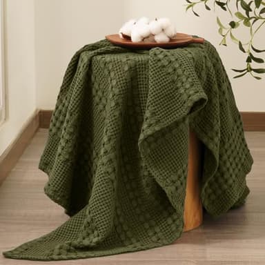 PHF 100% Cotton Waffle Weave Throw Blanket, Soft Lightweight Breathable Cozy Throws for Couch Bed Sofa, Luxury Aesthetic Woven Blanket for Home Decor & Office, 50"x60", Capulet Olive - Image 4