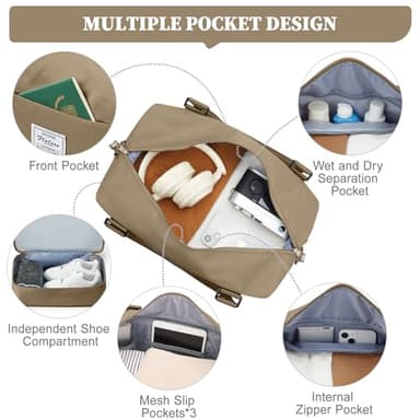 Weekender Bags for Women,Personal Item Travel Bag,Overnight Travel Duffel Bag with Expandable Shoes Compartment & Wet Pocket - Image 4