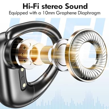 kurdene Wireless Earbuds Bluetooth Headphones Sport,Over Ear Buds with Deep Bass Sound,60Hrs Playtime Earphones Redesigned Comfort Fit with Earhooks for Running,Meeting,Workout-Black - Image 2
