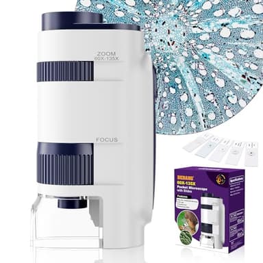 Handheld Portable Pocket Microscope for Kids - BEBANG 135x Mini Lab Kids Microscope with 5 Prepared Slides LED Portable Microbiological Observation Miniscope Tool for Science Exploration - Image 1