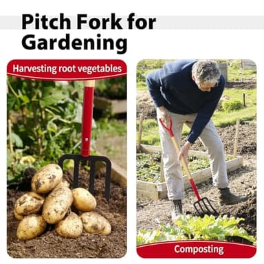 Dikuyeel Heavy Duty Garden Fork for Digging, 4 Tines Pitch Fork for Gardening Compost, Garden Pitch Fork with Wooden Handle, 45 Inches - Image 6