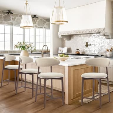 COLAMY Counter Height Bar Stools Set of 4, Kitchen Bar Stools with Back, Mid Century Modern Upholstered Bar Stools with Wood Legs for Kitchen Island Dining Room Bar, Beige - Image 3