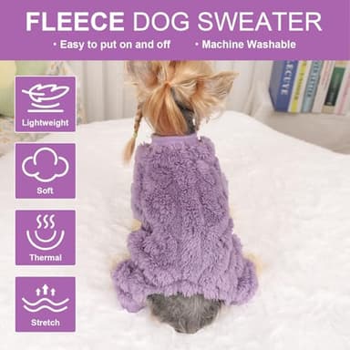 Dog Sweaters for Small Dogs Fleece Small Dog Pajamas Pet Clothes Cat Sweater Fall Winter Warm Puppy Clothes Boy Girl Doggie Outfits Jumpsuits for Chihuahua Yorkie, Purple, XXS - Image 5
