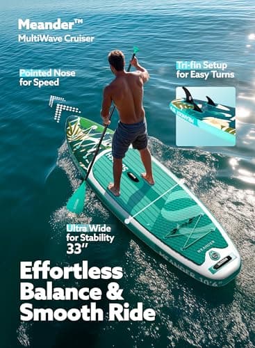SLOOSH Inflatable Stand Up Paddle Board, 10'6" Inflatable Paddle Boards with Premium Accessories, Non-Slip EVA Deck, Ultra-Light Carry Bag, Meander SUP for Youth & Adults, Tropical Emerald - Image 2