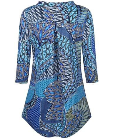 BAISHENGGT Womens Tops Trendy V Neck 3/4 Length Sleeve Tunics Work Blouses Going Out Shirts Large Vintage Blue - Image 2