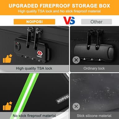 Noiposi 5200℉ Fireproof Document Box, 16.1x 11.4x4.3 Inch Waterproof and Fireproof Document Organizer,Portable Home Travel Safe Storage Box for Legal Size Documents,File and Birth Certificate,Black - Image 5