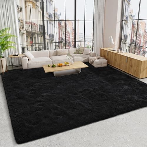 LOCHAS Ultra Soft Indoor Modern Area Rugs 9x12, Fluffy Living Room Carpets for Children Bedroom Home Decor Nursery Rug, Black - Image 1