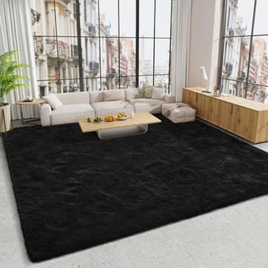 LOCHAS Ultra Soft Indoor Modern Area Rugs 9x12, Fluffy Living Room Carpets for Children Bedroom Home Decor Nursery Rug, Black - Image 1
