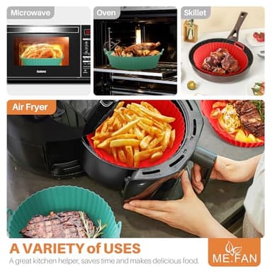 ME.FAN Air Fryer Silicone Liners for 4 to 7 QT [2 Pack] Reusable Air Fryer Basket with Handles & HolesLight Grey+Dark Orange - Image 5