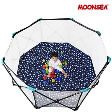 Playpen Mat 8 Panel Navy Fits for Regalo My Play Deluxe Extra Large Portable Play Yard, Non Slip Baby Octagon Playpen Mattress Pad, Navy Star Print Playard Pad - Image 6