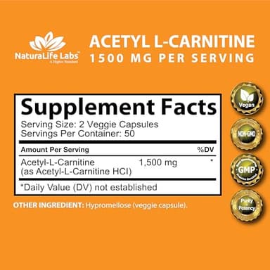 Acetyl L-Carnitine 1500 mg per Serving – 100 Capsules – Non-GMO, Gluten-Free, Vegan - Image 2