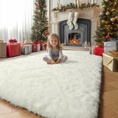 Amdrebio Ivory White Rugs for Bedroom Living Room, Soft Indoor Modern Area Rug 4x6 for Kids Room, Cute Fluffy Thick Fuzzy Carpet for Nursery Dorm, Home Decor, Furry Cream Rugs for Baby Teen Girls Boys - Image 6