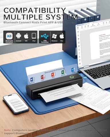 Portable Printers Wireless for Travel, N80 Wireless Thermal Printer Bluetooth Inkless Printer Support 8.5" X 11" US Letter & A4 Size, Compatible with iOS, Android, Laptop for Office, Home, Car, Black - Image 2