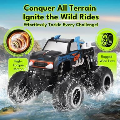 Threeking 1:16 Waterproof Monster Truck Toys RC Cars Amphibious Remote Control Car Trucks 4WD All Terrain Off-Road Pickup Toy for 6 7 8 9 10 11 12 Year Old Boys Girls Kids Gifts Presents - Image 3