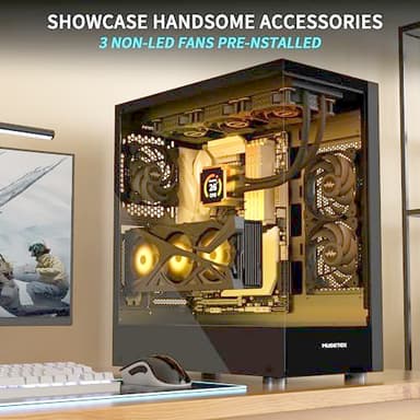 MUSETEX K2 PC Case, Computer Case 360MM RAD Support, Type-C Black ATX Case for PC, Full-View Dual Tempered Glass Mid Tower Case with 3 Non-LED Fans, Desktop Pc Gaming Case - Image 2