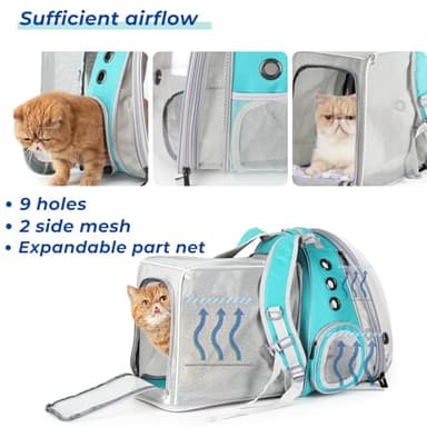 Lollimeow Cat Carrier Backpack, Bubble Dual Expandable Backpack Carrier, Pets and Small Dogs,Airline-Approved, Designed for Travel, Hiking, Walking & Outdoor Use (Dual Expandable-Green) - Image 5