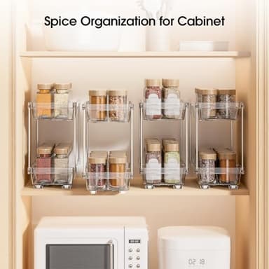PanPanPal 2 Packs Pull Out Spice Rack Organizer for Cabinet, 2 Tier Vertical Spice Organization, 5.47" Wx11.14 Dx9.76 H, Cabinet Size Need:13'' High x 12'' Deep x 6'' Wide(Not for Cabinet with Lip) - Image 8