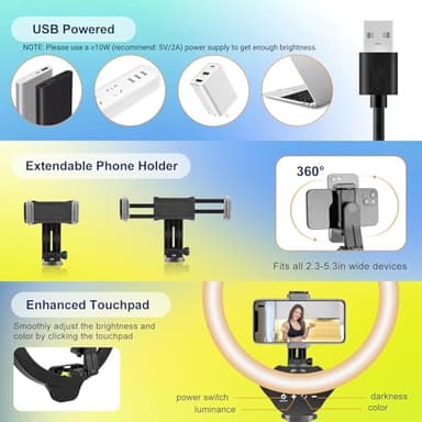 Aureday 14'' Selfie Ring Light with 62'' Tripod Stand and Phone Holder, Dimmable LED Phone Ringlight for Makeup/Video Recording/Photography, Circle Lighting for All Cell Phones&Lightweight Cameras - Image 6