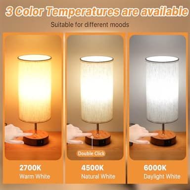 Aokudoni Stepless Dimming Small Lamp with 3 Color Temperature, Touch Table Lamps for Nightstand with USB A + C Ports, Bedside Lamps for Living Room Bedroom, Gifts for Girl Mom, Beige - Image 3