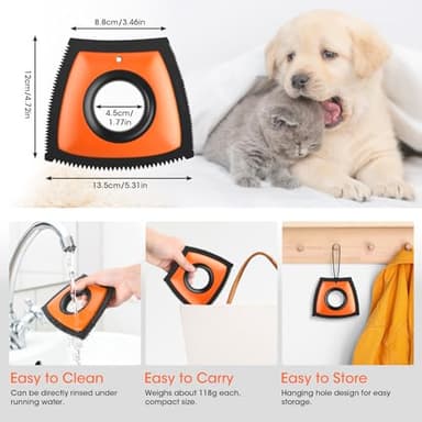 Geyrut Pet Hair Removal Tool, Dog Hair Remover for Car Couch Furniture Carpet Clothing, Triangle Multi-Surface Pet Hair Remover for Auto Interior Detailing Supplies Mini Pet Hair Detailer (Orange) - Image 6