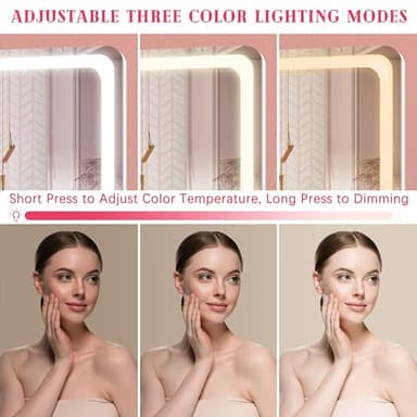 ROLOVE Vanity Mirror with Lights, 12.6"×15" LED Makeup Mirror, Lighted Makeup Mirror with Lights, Smart Touch Control Dimmable 3 Modes Light, Lighted Up Mirror for Makeup Desk, Bedroom, Dressing Room - Image 4
