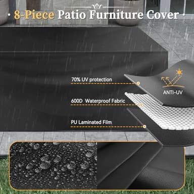 Aoxun 8 Piece Patio Furniture Set with 44” Fire Pit Table Wicker Rattan Outdoor Sectional Sofa Set with Coffee Table and Thickened Cushions, Beige (Waterproof Cover Included) - Image 8