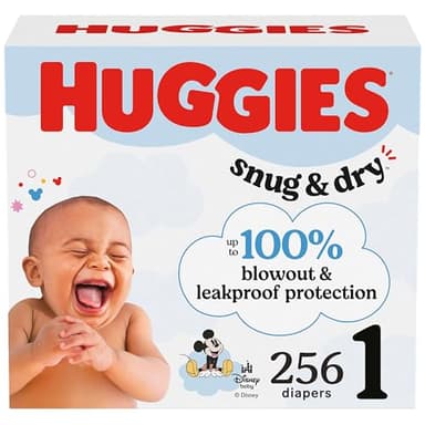 Huggies Size 1 Diapers, Snug & Dry Newborn Diapers, Size 1 (8-14 lbs), 256 Count (4 Packs of 64), Packaging May Vary - Image 1