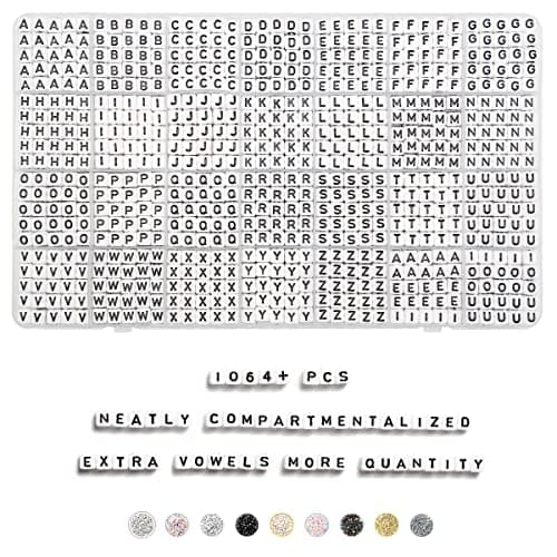 Deinduser 1064 Pieces Letter Beads - White Square Letter Beads for Bracelets - Acrylic Letter Beads for Jewelry Making - Bracelet Letter Beads - Alphabet Beads Black on White - Image 1