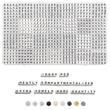 Deinduser 1064 Pieces Letter Beads - White Square Letter Beads for Bracelets - Acrylic Letter Beads for Jewelry Making - Bracelet Letter Beads - Alphabet Beads Black on White - Image 1