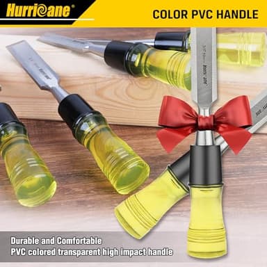 HURRICANE 4 Piece Wood Chisel Set for Woodworking. CR-V Steel Beveled Edge Blades with Safety Caps. Durable PVC High Impact Handle, for Precision Carving & DIY Projects (1/4", 1/2", 3/4", 1") - Image 7
