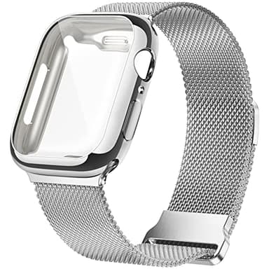 Geoumy Metal Magnetic Bands Compatible for Apple Watch Band 45mm with Case, Stainless Steel Milanese Mesh Loop Replacement Strap Compatible with iWatch Series 10/9/8/7/6/5/4/3/2/1 SE Women Men, Silver - Image 1