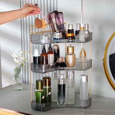 Upgraded 3-Tier Corner Bathroom Countertop Organizer – Spacious Storage for Makeup, Skincare & Perfumes, Built-in Brush Holder Fits Vanity/Dresser/Bsthtub (Slate Gray - Image 8