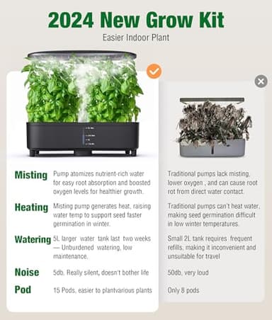 Misting 15 Pods Hydroponic Growing System Herb Garden Kit Indoor, Large Tank Plant Germination Kit with Adjustable Height Grow Light to “20", Quiet Pump, Auto Timer, Gardening Christmas Gifts (5L) - Image 6