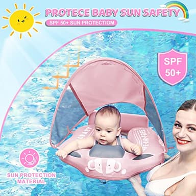 Mambobaby Baby Swim Float with Canopy & Tail Infant Pool Float Non-Inflatable Toddler Swim Float with Skin-Friendly Material for 3-24 Months Baby Boys Grils Elephant Pink - Image 3