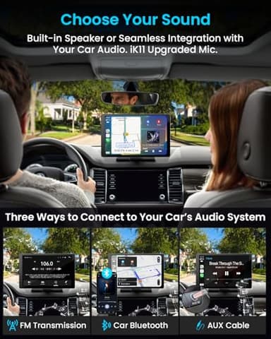 11" Extra Large Wireless Apple CarPlay Screen for Car – Ultra-Slim 0.16 Inch Touchscreen Car Stereo with Android Auto, 4K Dash Cam, 1080p Backup Camera, GPS, Mirror Link, Voice Control - Image 4