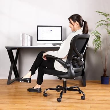Freepub Ergonomic Office Chair, Breathable Mesh Computer Desk Chair with Adjustable Lumbar Support, Swivel with Flip-up Armrests, 350LBS Capacity - Design for Home/Offices - Black - Image 2