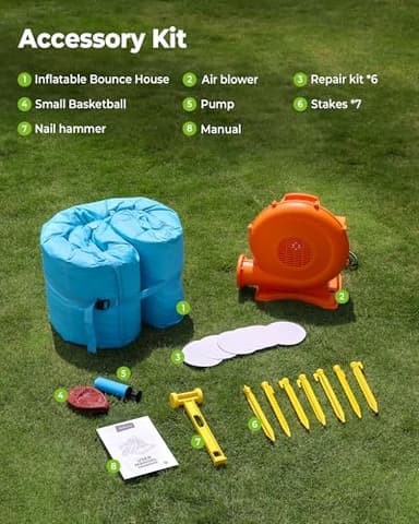 Outfunny Inflatable Bounce House, Large Bouncy Castle for Kids with Slide, Outdoor & Indoor, 450W Blower - Blue - Image 6