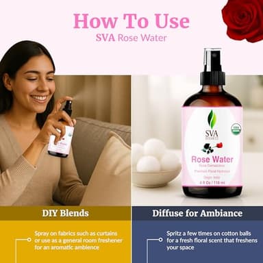 SVA ORGANICS Rose Water 4oz (118 ml) Refreshing Rose Water Spray for Skin Care, Skin Hydration, Bath, Soaps, Haircare & Aromatherapy - Image 6
