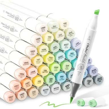 Ohuhu Pastel Alcohol Brush Markers- 48 Pastel Colors of Honolulu Blossoming- Alcohol Based Double Tipped Art Marker Set for Artist Adults Coloring Illustration- Brush & Chisel Dual Tips- Refillable - Image 1