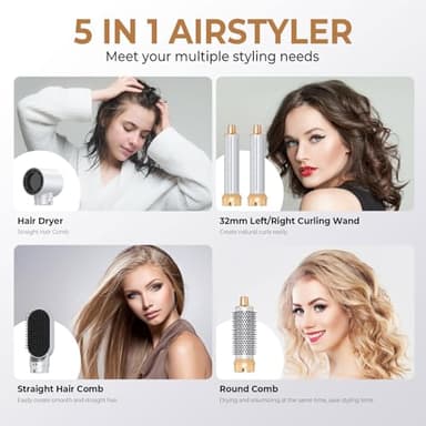 Hair Dryer Brush 5 in 1, Negative Ion Blow Dryer Brush Set Upgrade Hot Air Brush As A Gift for Straight/Curl/Drying/Smoothing Air Styler Curling Wrap Air Curler, Curling Iron Hair Styling Tools - Image 5