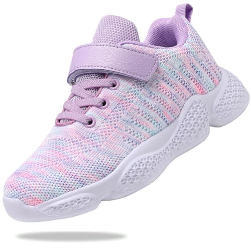 Santiro Tennis Shoes Girls Sneakers Lightweight Fashion Athletic Little Kids Running Shoes Pink-Purple 12.5 US - Image 1
