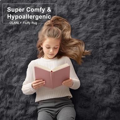 OLANLY 8x10 Machine Washable Large Area Rugs for Living Room, Bedroom, Soft Fluffy Shaggy Bedside Rug, Indoor Floor Carpet for Kids Girls and Boys, Dorms, Nursery, Home Decor Aesthetic, Black - Image 6