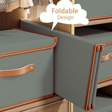 Tuza 2 Pack Storage Bins with Lids, Collapsible Closet Organizer Container, Fabric Organizer Box with Handles, Decorative Storage Boxes with Lids for Organizing Clothes, Blanket, Grey, Large - Image 5