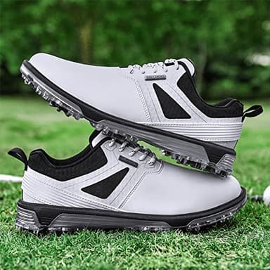 ULTIANT Men's Golf Shoes Fixed Nailless Sole Waterproof Lightweight No-Slip Walking Shoes Size7.5-13(White,45) - Image 6