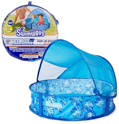 Swimways Elite Pop-Up Above Ground Pool, Baby Pool with Canopy & Carrying Case, Foldable Kiddie Pool for Ages 9-24 Months, Measures 32", Blue - Image 1
