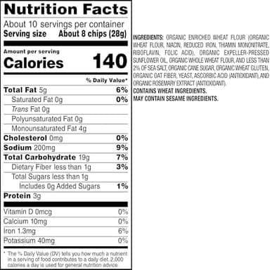 Stacy's Pita Chips, Organic Simply Naked Baked Chips, 10.25 Oz Snack Bag - Image 2