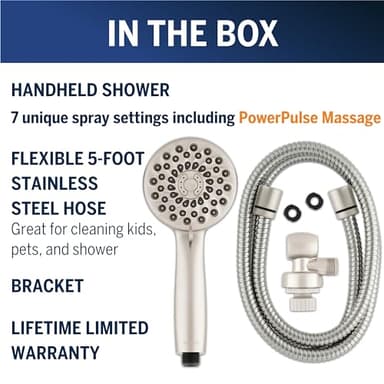 Waterpik High Pressure Hand Held Shower Head With Hose, PowerPulse Massage 7-Mode, Brushed Nickel XPB-769ME - Image 3
